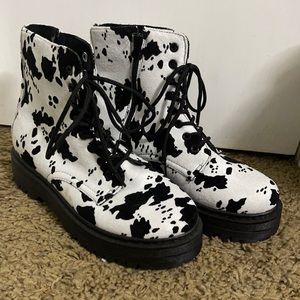 Cow Print Combat Boots size 9
